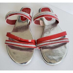 Lara Collection Made In Italy Woman Size 8 (39) Red & Silver Embellished Sandal